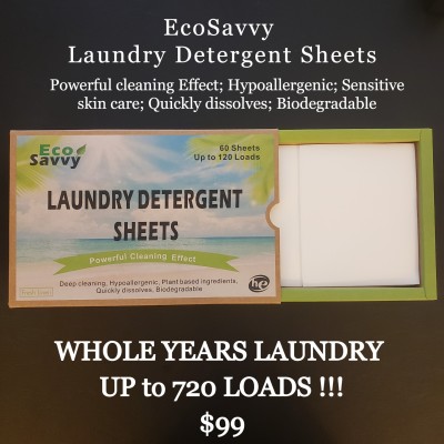 EcoSavvy Laundry Detergent Sheets Whole Years Laundry 6 boxes Up to 720 load